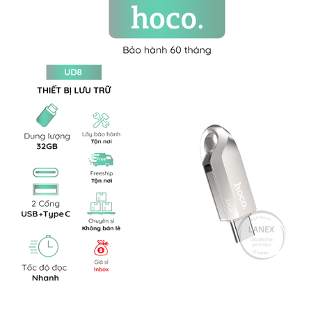 Thiết Bị Lưu Trữ Hoco Ud8 32Gb Usb 2 Đầu (Usb Type C) 3.0 Hợp Kim Kẽm Tích Hợp