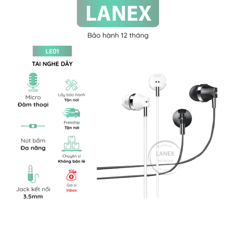 Tai Nghe Dây Lanex Le01 Tpe Jack 3.5mm Có Mic Dài 1.2m