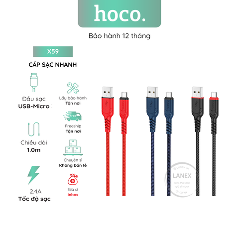 Cáp Sạc Nhanh Hoco X59 Nylon Micro 2.4a Dài 1.0m