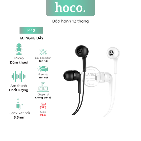 Tai Nghe Dây Hoco M40 Tpe Jack 3.5mm Có Mic Dài 1.2m