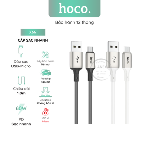 Cáp Sạc Nhanh Hoco X66 Nhựa Tpe Micro 2.4a Dài 1.0m