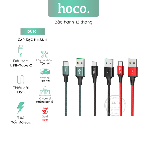 Cáp Sạc Nhanh Hoco Du10 Dây Dù Type C 3.0a Dài 1.0m