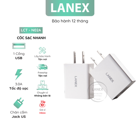 Cóc Sạc Nhanh Lanex Lct - N02a 1 Cổng Usb 3.0a