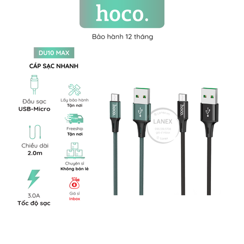 Cáp Sạc Nhanh Hoco Du10 Max Dây Dù Micro 3.0a Dài 2.0m