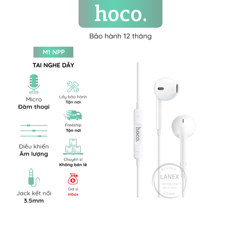 Tai Nghe Dây Hoco M1 Npp Tpe Jack 3.5mm Có Mic Có Logo Dài 1.2m