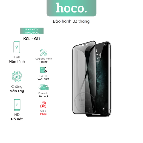 Kính Cường Lực Hoco G11 Ip Xs Max / 11 Pro Max Full Màn Hình ( Hộp 25 Miếng / Giá 1 Miếng ) Chống Nhìn Trộm