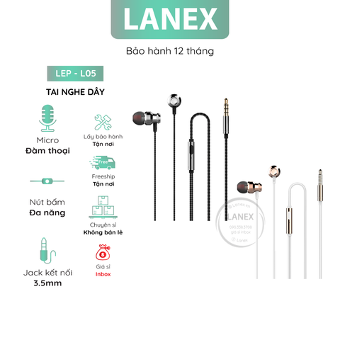 Tai Nghe Dây Lanex Lep - L05 Tpe Jack 3.5mm Có Mic Dài 1.2m