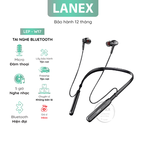 Tai Nghe Bluetooth Lanex Lep - W17 Thể Thao 2 Bên Có Dây V5.0 Có Mic