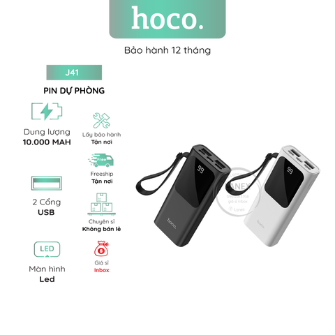 Pin Dự Phòng Hoco J41 Polymer A+ 2 Cổng Usb 2.0A 10000mah Màn Hình Led