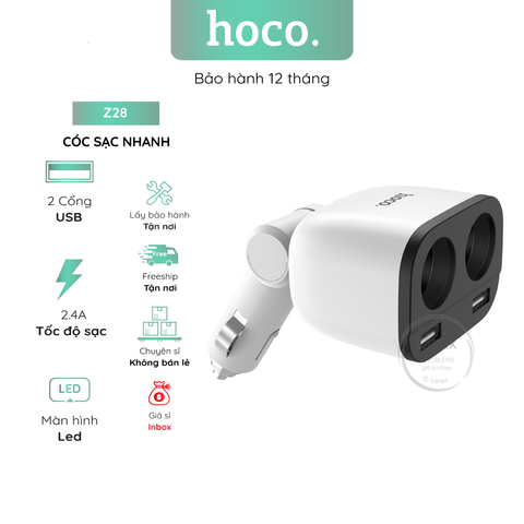 Cóc Sạc Nhanh Hoco Z28 Xe Hơi 2 Cổng Usb 2.4a Màn Hình Led