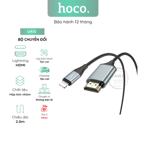 Bộ Chuyển Đổi Hoco Ua15 Cáp Hdmi Hợp Kim Nhôm Lightning Video 1080p Hd 2.0m