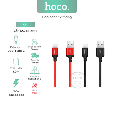 Cáp Sạc Nhanh Hoco X14 Dây Dù Type C 3.0a Dài 1.0m