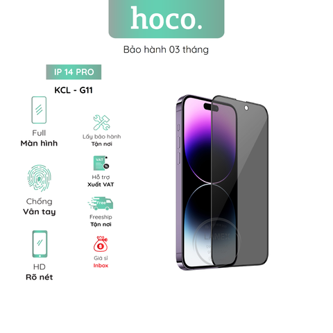 Kính Cường Lực Hoco G11 Ip 14 Pro Full Màn Hình ( Hộp 25 Miếng / Giá 1 Miếng ) Chống Nhìn Trộm