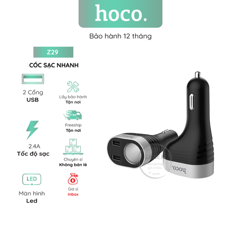 Cóc Sạc Nhanh Hoco Z29 Xe Hơi 2 Cổng Usb 2.4a Màn Hình Led