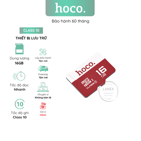 Thiết Bị Lưu Trữ Hoco 16Gb Thẻ Nhớ Micro Sd Class 10 Đủ Dung Lượng Chuyên Dụng Cho Camera Và Điện Thoại