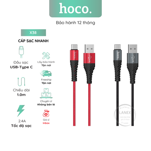 Cáp Sạc Nhanh Hoco X38 Dây Dù Type C 2.4a Dài 1.0m