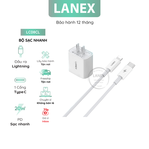 Bộ Sạc Nhanh Lanex Lc08cl 1 Cổng Type C To Lightning 20w Dài 1.0m