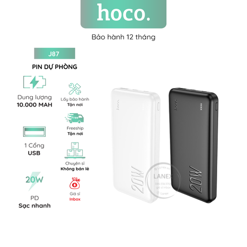 Pin Dự Phòng Hoco J87 Polymer 1 Cổng Usb Qc 3.0 Pd 20w 10000mah