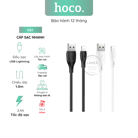 Cáp Sạc Nhanh Hoco X61 Nhựa Silicon Lightning 2.4a Dài 1.0m