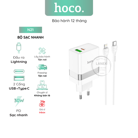 Bộ Sạc Nhanh Hoco N21 1 Cổng Usb Type C to Lightning Pd Qc3.0 30w