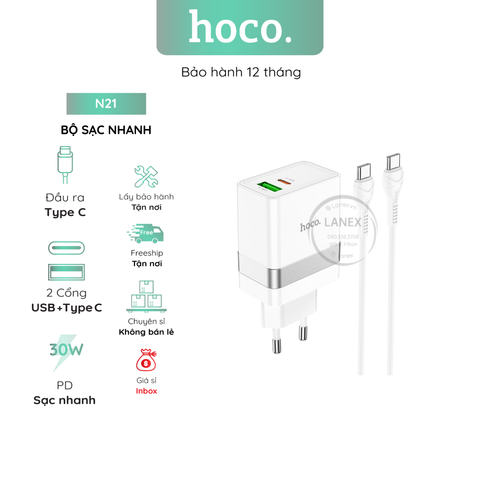 Bộ Sạc Nhanh Hoco N21 1 Cổng Usb Type C to Type C Pd Qc3.0 30w