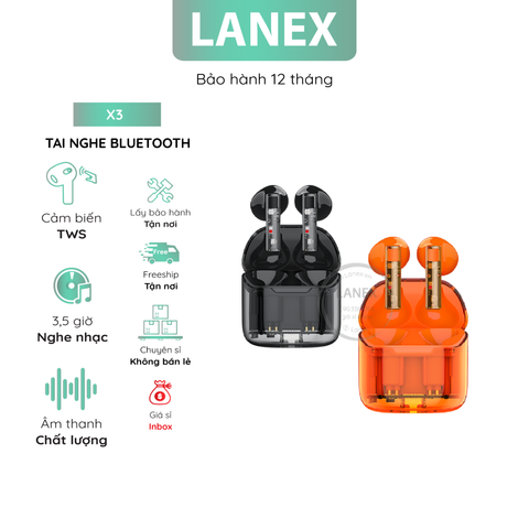 Tai Nghe Bluetooth Lanex X3 Cảm Ứng 2 Bên Tws V5.3 Có Mic