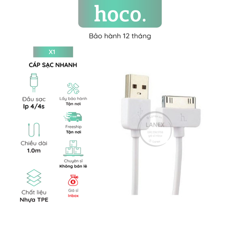 Cáp Sạc Nhanh Hoco X1 Nhựa Tpe Iphone 4 / 4s Dài 1.0m