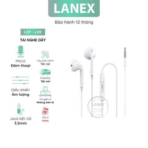 Tai Nghe Dây Lanex Lep - L08 Tpe Jack 3.5mm Có Mic Dài 1.2m Tăng Âm Lượng Lớn Nhỏ Tất Cả Dòng Điện Thoại