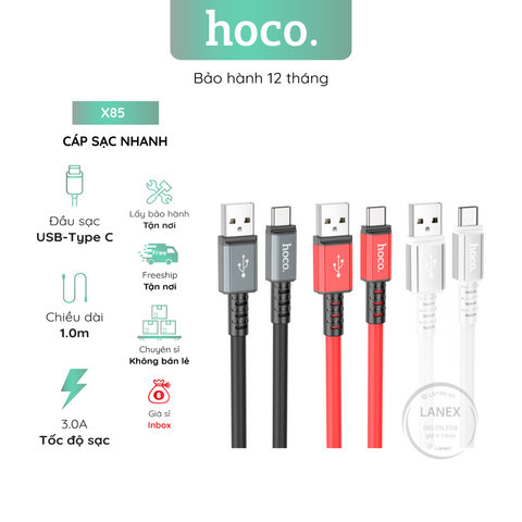Cáp Sạc Nhanh Hoco X85 Nhựa Tpe Type C 3a Dài 1.0m