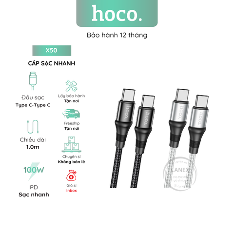 Cáp Sạc Nhanh Hoco X50 Nylon Type C To Type C 5a 100w Dài 1.0m