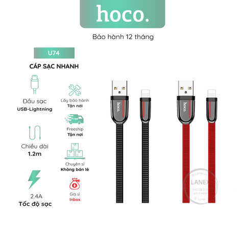 Cáp Sạc Nhanh Hoco U74 Dây Dù Lightning 2.4a Dài 1.2m