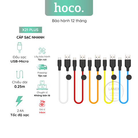 Cáp Sạc Nhanh Hoco X21 Plus Nhựa Silicon Micro 2.4a Dài 0.25m