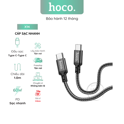 Cáp Sạc Nhanh Hoco X14 Nylon Type C To Type C 3a 60w Dài 1.0m