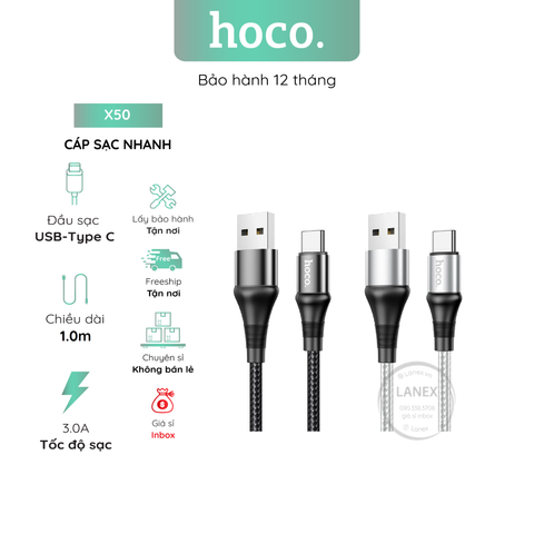 Cáp Sạc Nhanh Hoco X50 Nylon Type C 2.4a Dài 1.0m