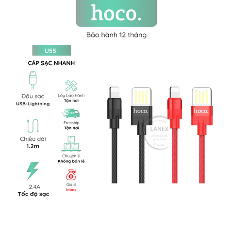 Cáp Sạc Nhanh Hoco U55 Dây Dù Lightning 2.4a Dài 1.2m