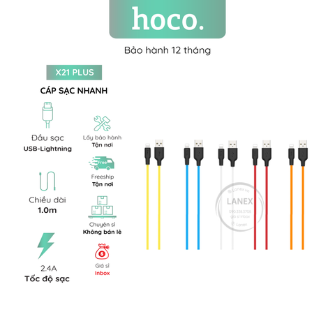Cáp Sạc Nhanh Hoco X21 Plus Nhựa Silicon Lightning 2.4a Dài 1.0m
