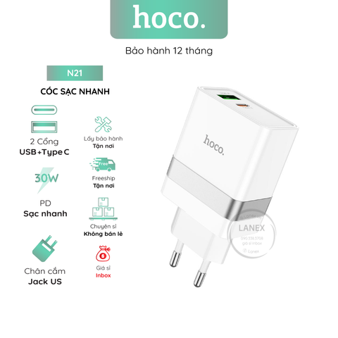 Cóc Sạc Nhanh Hoco N21 1 Cổng Usb Type C Pd Qc3.0 30w