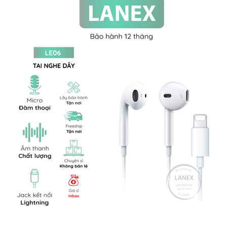 Tai Nghe Dây Lanex - Le06 Tpe Jack Lightning Có Mic Dài 1.2m