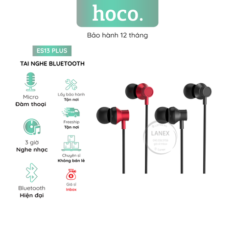 Tai Nghe Bluetooth Hoco Es13 Plus Thể Thao 2 Bên Có Dây V4.1 Có Mic Dài 0.55m