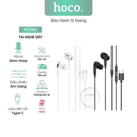 Tai Nghe Dây Hoco M1 Pro Tpe Jack Type C Có Mic Có Logo Dài 1.2m