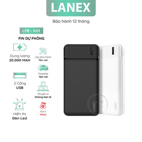 Pin Dự Phòng Lanex Lpb - N23 2 Cổng Usb 2.1a 20000mah Đèn Led