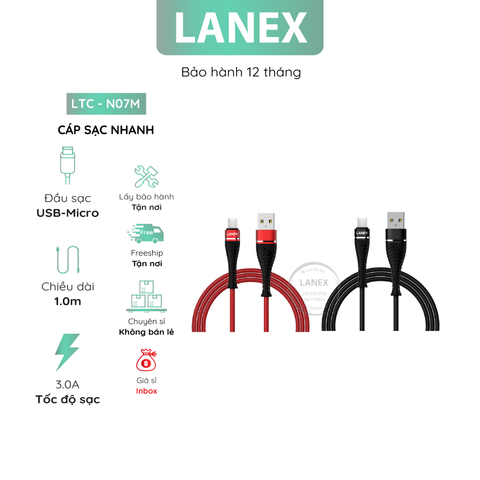 Cáp Sạc Nhanh Lanex Ltc - N07m Dây Dù Micro 3.0a Dài 1.0m