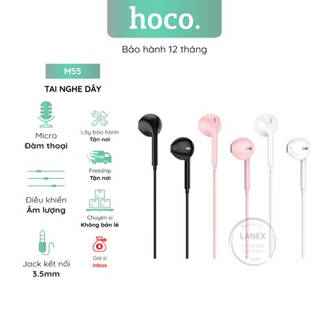 Tai Nghe Dây Hoco M55 Tpe Jack 3.5mm Có Mic Dài 1.2m