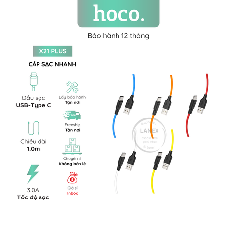 Cáp Sạc Nhanh Hoco X21 Plus Nhựa Silicon Type C 3.0a Dài 1.0m