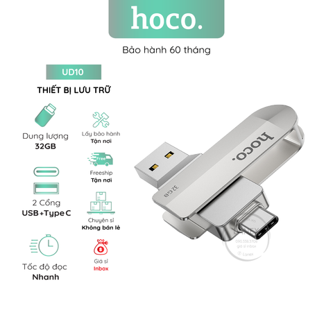 Thiết Bị Lưu Trữ Hoco Ud10 32Gb Usb 2 Đầu (Usb Type C) 3.0 Hợp Kim Kẽm Tích Hợp