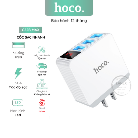 Cóc Sạc Nhanh Hoco C22b Max 3 Cổng Usb 5a Màn Hình Led