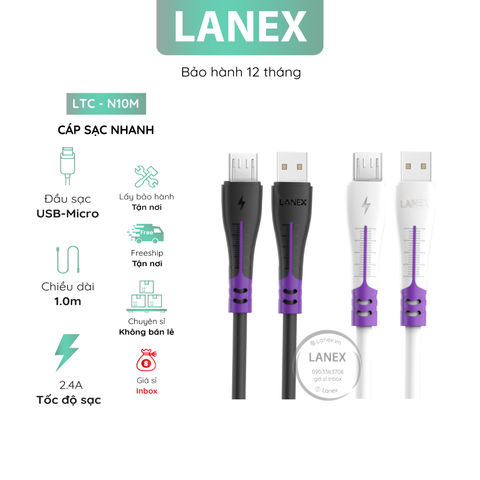 Cáp Sạc Nhanh Lanex Ltc - N10m Nhựa Tpe Micro 2.4a Dài 1m