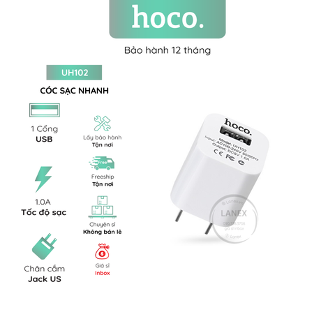 Cóc Sạc Nhanh Hoco Uh102 1 Cổng Usb 1.0a