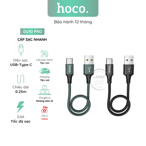 Cáp Sạc Nhanh Hoco Du10 Pro Dây Dù Type C 3.0a Dài 0.25m