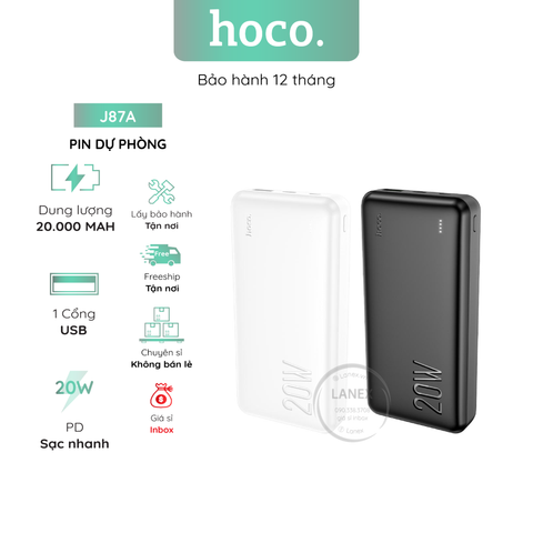 Pin Dự Phòng Hoco J87a Polymer 1 Cổng Usb Qc 3.0 Pd 20w 20000mah